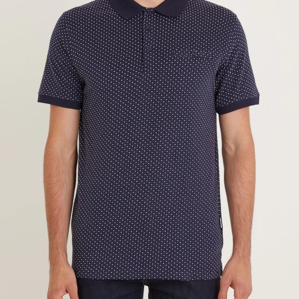 Peter Werth Classic Navy Polka Dot Polo Shirt for Men Size L